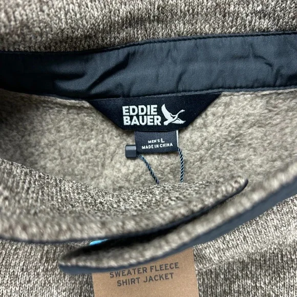 NWT Eddie Bauer Sweater Fleece Shirt Jacket Mens L Turkish Coffee Outdoor Logo - Picture 5 of 9